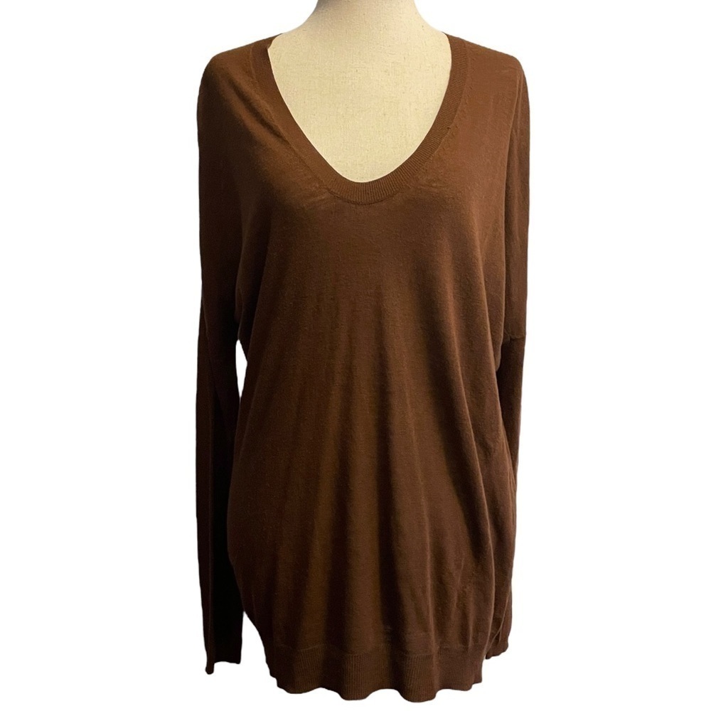 Vince U Neck Long Sleeve Long Line Wool Blend Sweater